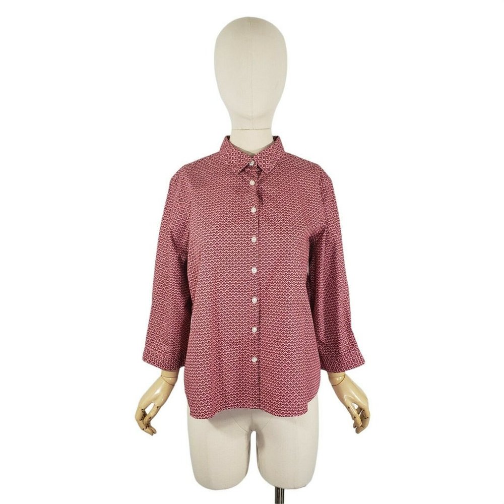 LANDS END Printed No Iron Supima 3/4 Sleeve Blouse